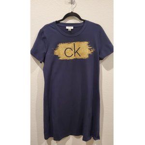 CALVIN KLEIN Logo T-Shirt Navy Blue/Gold Dress